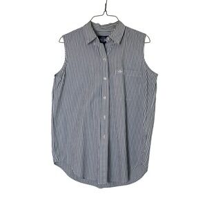 Dockers Womens Sleeveless Button Down Shirt Blue White Striped Cotton Medium